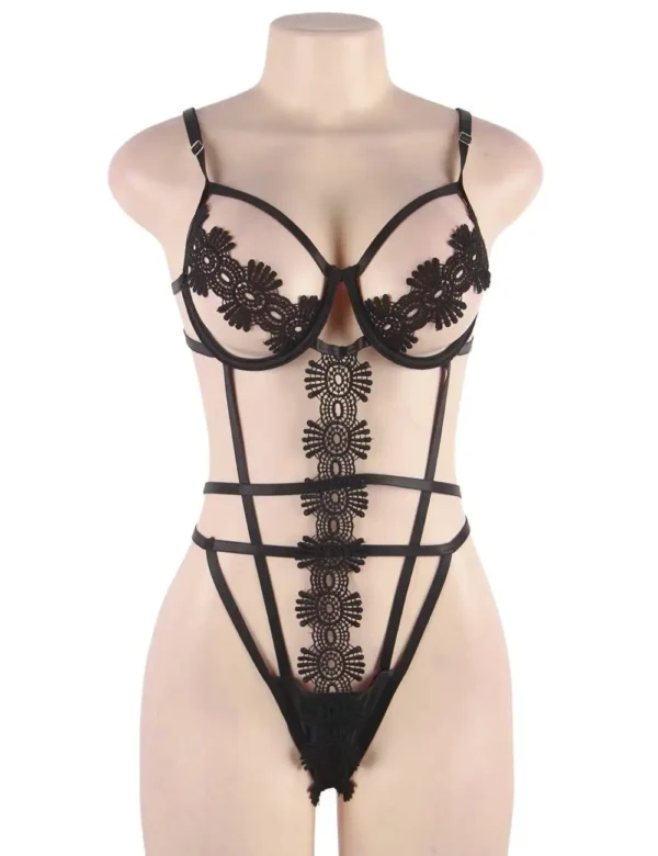 Body noir effet harnais et broderies (3) Body noir effet harnais et broderies