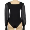 Body noir opaque à manches bouffantes transparentes (3) Body noir opaque à manches bouffantes transparentes