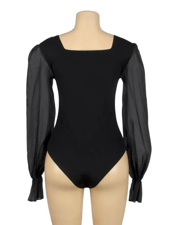 Body noir opaque à manches bouffantes transparentes (3) Body noir opaque à manches bouffantes transparentes