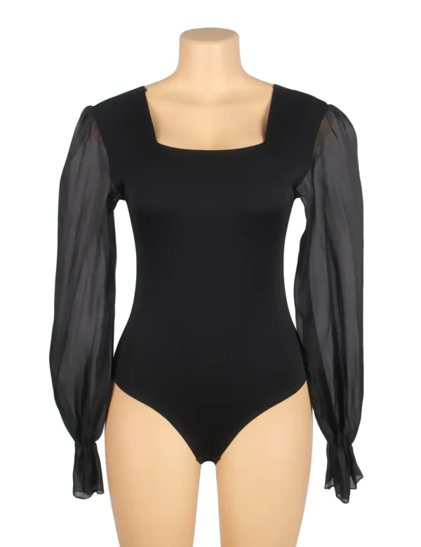 Body noir opaque à manches bouffantes transparentes (5) Body noir opaque à manches bouffantes transparentes