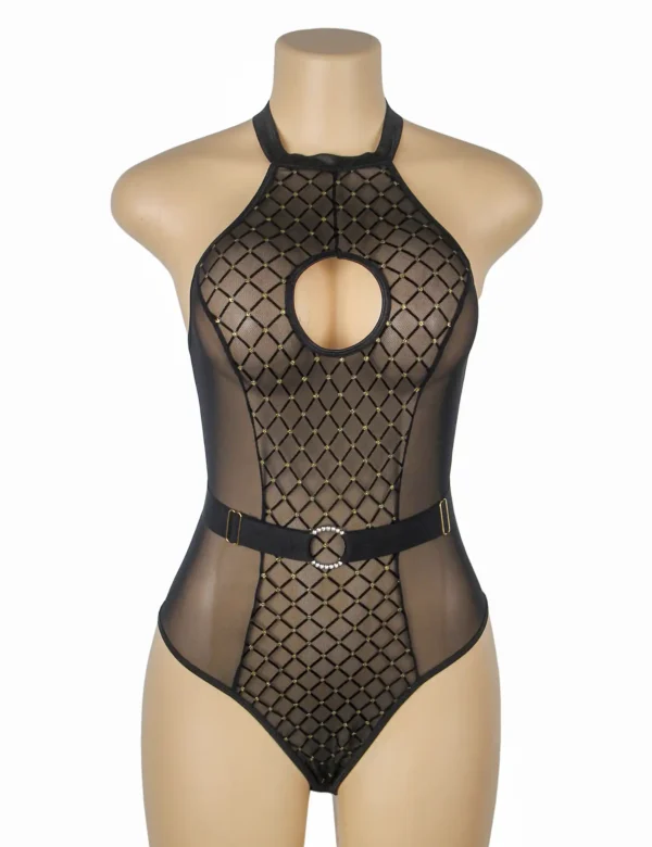 Body noir transparent à résille et ceinture (4) Body noir transparent à résille et ceinture