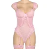 Body rose en dentelle avec porte-jarretelles (3) Body rose en dentelle avec porte-jarretelles