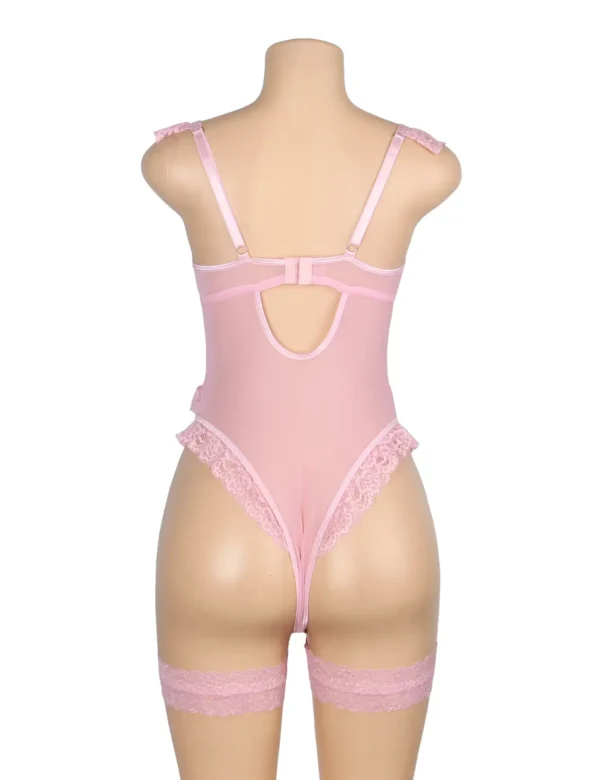 Body rose en dentelle avec porte-jarretelles (4) Body rose en dentelle avec porte-jarretelles