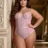 Body rose grande taille en dentelle (1) Body rose grande taille en dentelle