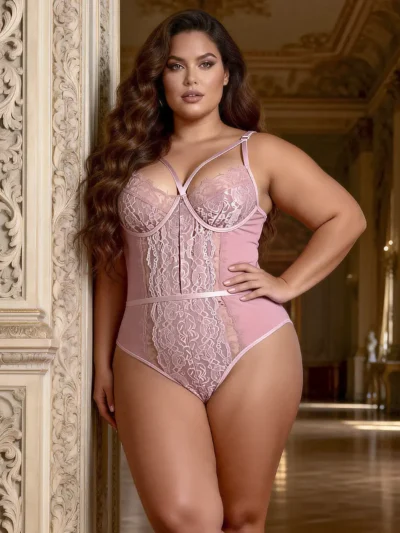 Body rose grande taille en dentelle (1) Body rose grande taille en dentelle