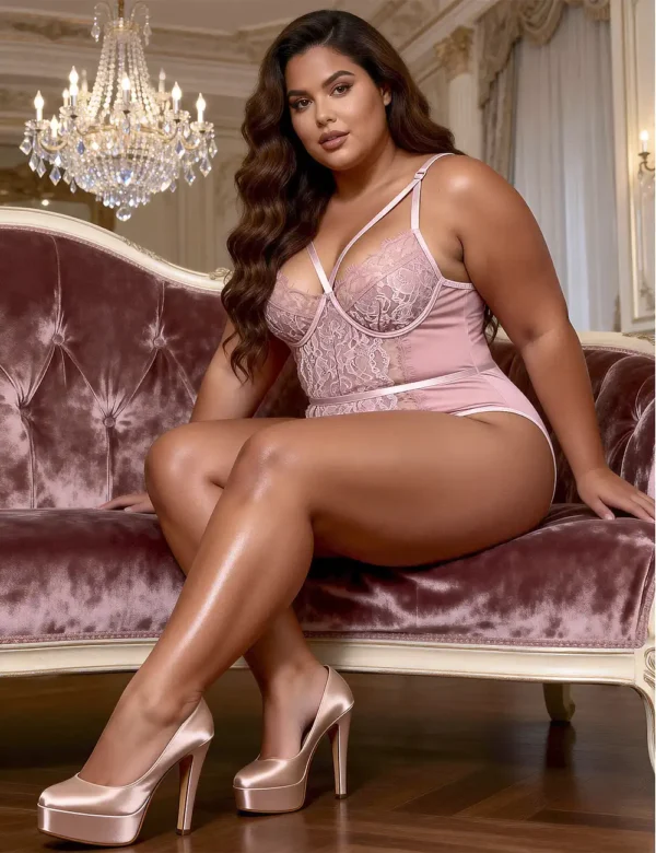 Body rose grande taille en dentelle (5) Body rose grande taille en dentelle