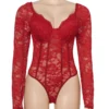 Body rouge chic à armatures et manches longues (3) Body rouge chic à armatures et manches longues