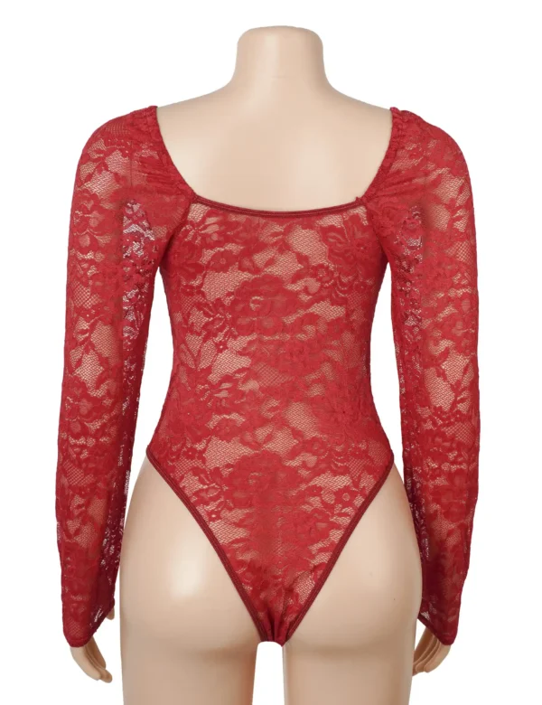 Body rouge chic à armatures et manches longues (4) Body rouge chic à armatures et manches longues