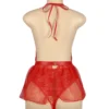 Body rouge dos nu et décolleté avec jupette en voile (3) Body rouge dos nu et décolleté avec jupette en voile