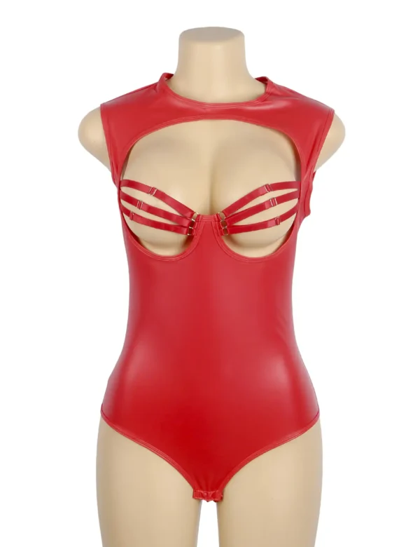 Body rouge effet cuir à bonnets ajourés (7) Body rouge effet cuir à bonnets ajourés