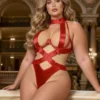 Body rouge en satin et bonnets ouverts (1) Body rouge en satin et bonnets ouverts