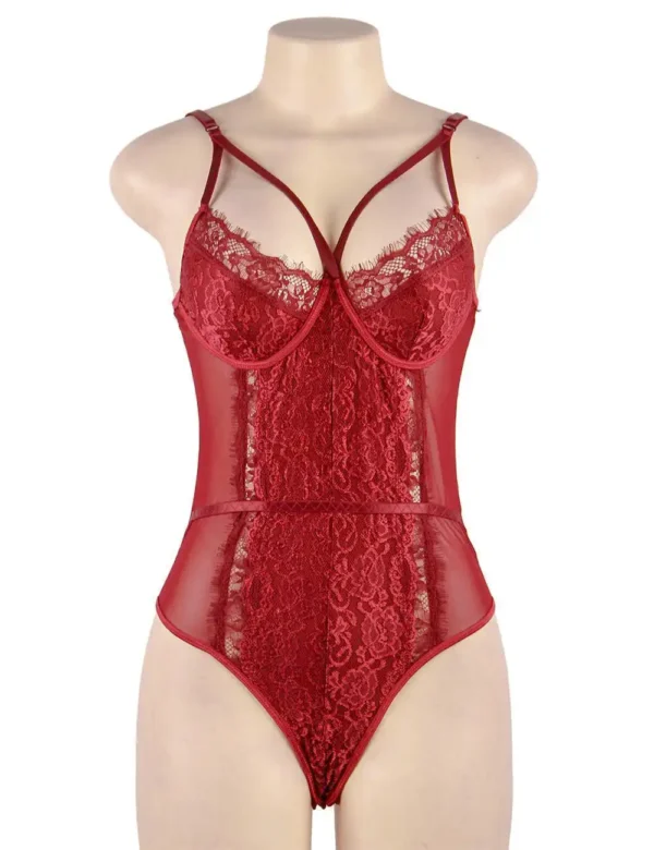Body rouge grande taille en dentelle (6) Body rouge grande taille en dentelle