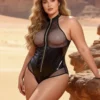 Body sexy effet cuir zip et résille (1) Body sexy effet cuir noir et résille zippé