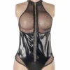 Body sexy effet cuir zip et résille (4) Body sexy effet cuir noir et résille zippé