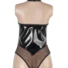 Body sexy effet cuir zip et résille (5) Body sexy effet cuir noir et résille zippé