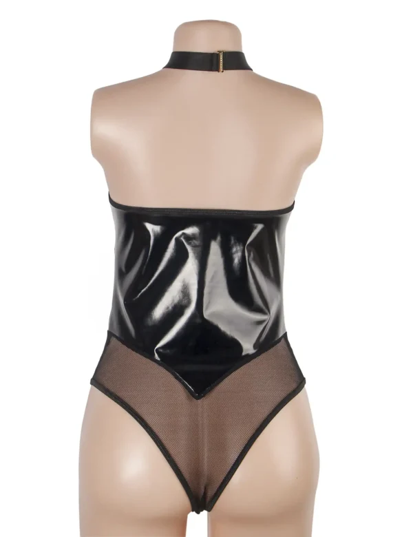 Body sexy effet cuir zip et résille (5) Body sexy effet cuir noir et résille zippé