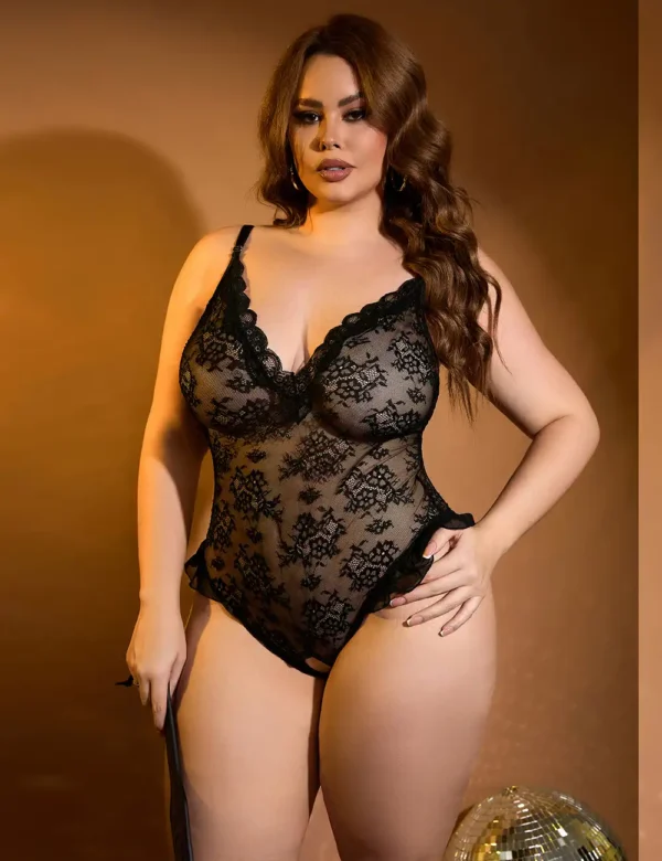 Body sexy fendu en dentelle noire (1) Body sexy fendu en dentelle noire