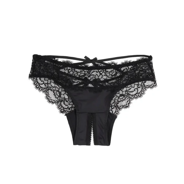 Culotte dentelle dos lacé et entrejambe ouvert noir (2) Culotte dentelle dos lacé et entrejambe ouvert