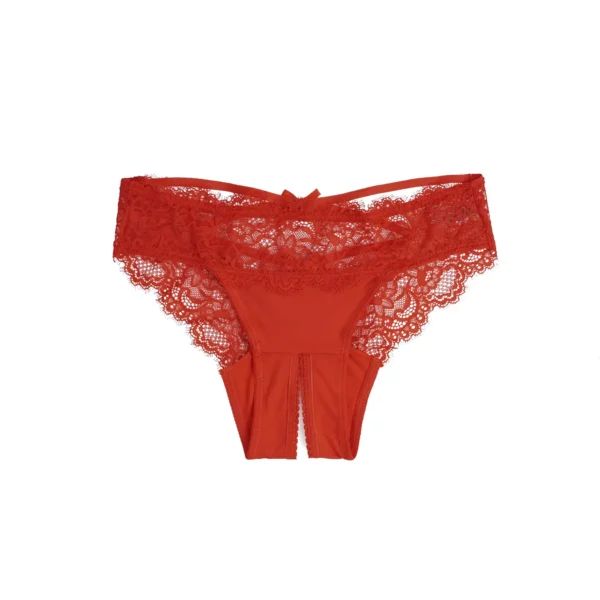 Culotte dentelle dos lacé et entrejambe ouvert rouge (2) Culotte dentelle dos lacé et entrejambe ouvert