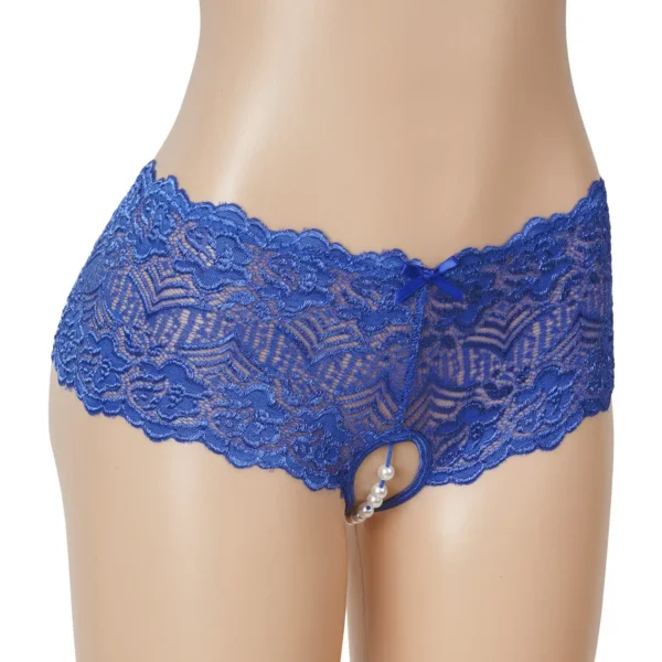 Culotte dentelle entrejambe ouvert et perles bleu (4) Culotte dentelle entrejambe ouvert et perles