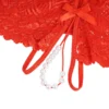 Culotte dentelle entrejambe ouvert et perles rouge (5) Culotte dentelle entrejambe ouvert et perles