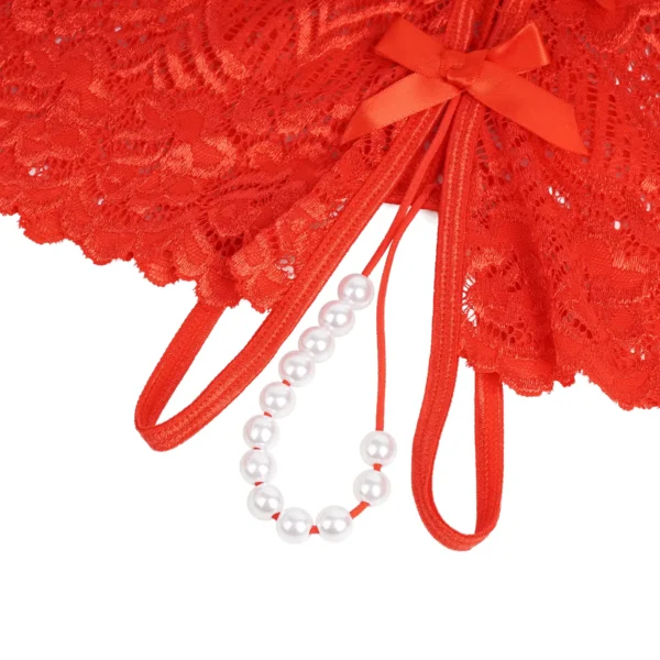 Culotte dentelle entrejambe ouvert et perles rouge (5) Culotte dentelle entrejambe ouvert et perles