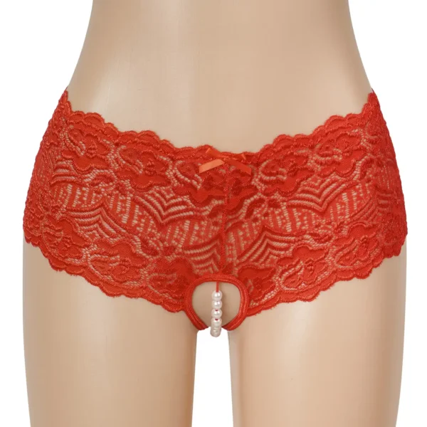 Culotte dentelle entrejambe ouvert et perles rouge (6) Culotte dentelle entrejambe ouvert et perles