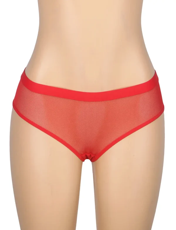 Culotte en résille dos ouvert et bijou rouge (3) Culotte en résille dos ouvert et bijou