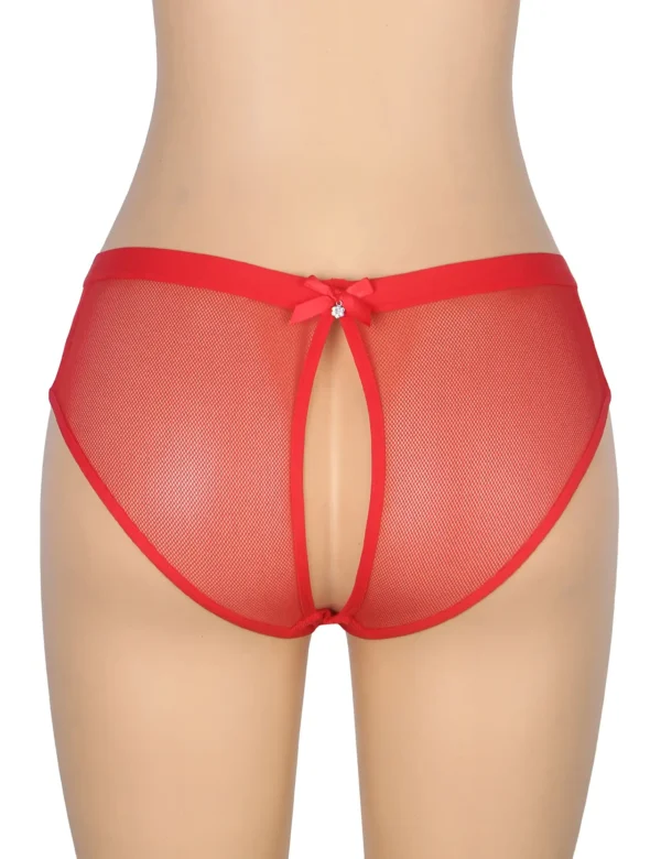 Culotte en résille dos ouvert et bijou rouge (4) Culotte en résille dos ouvert et bijou