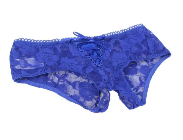 Culotte fendue à lacets en dentelle bleu (3) Culotte fendue à lacets en dentelle