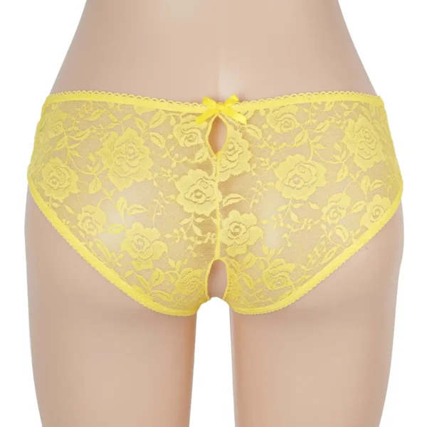 Culotte fendue à lacets en dentelle jaune (3) Culotte fendue à lacets en dentelle