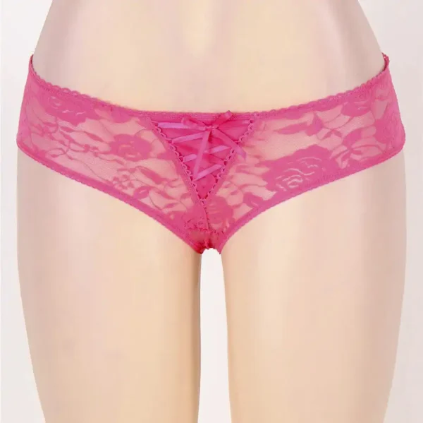 Culotte fendue à lacets en dentelle rose (1) Culotte fendue à lacets en dentelle