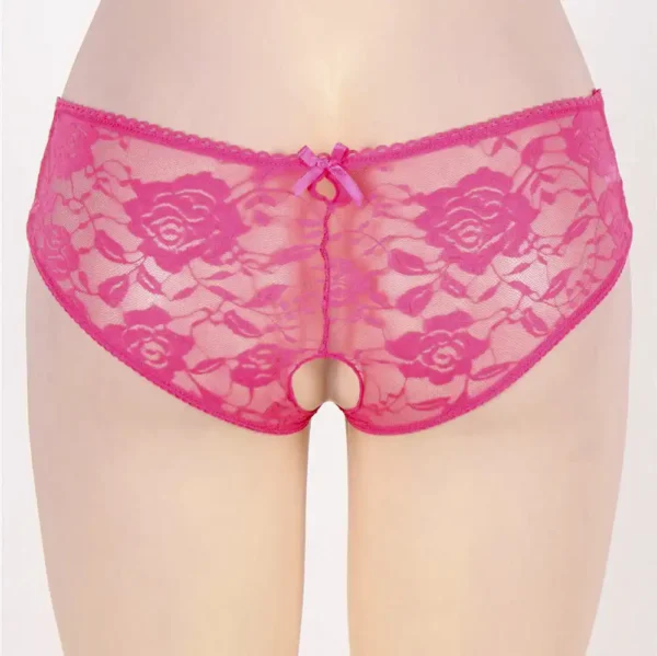 Culotte fendue à lacets en dentelle rose (2) Culotte fendue à lacets en dentelle