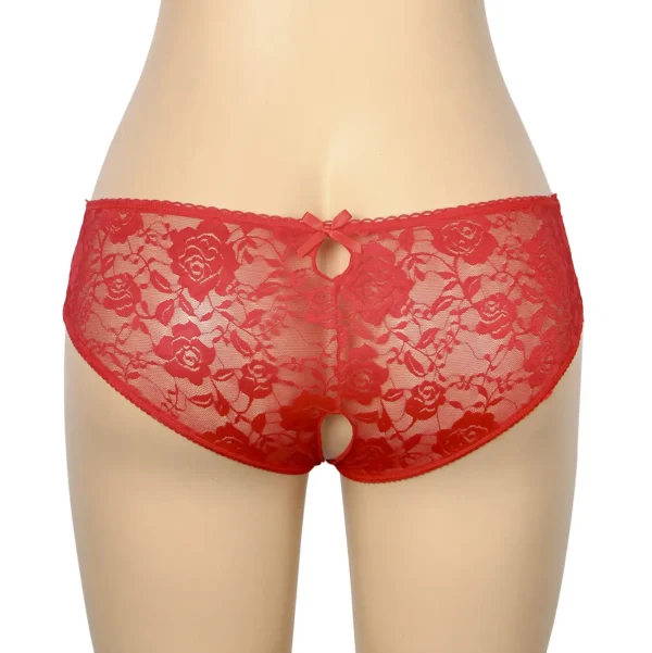 Culotte fendue à lacets en dentelle rouge (3) Culotte fendue à lacets en dentelle
