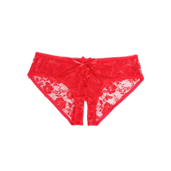 Culotte fendue à lacets en dentelle rouge (5) Culotte fendue à lacets en dentelle