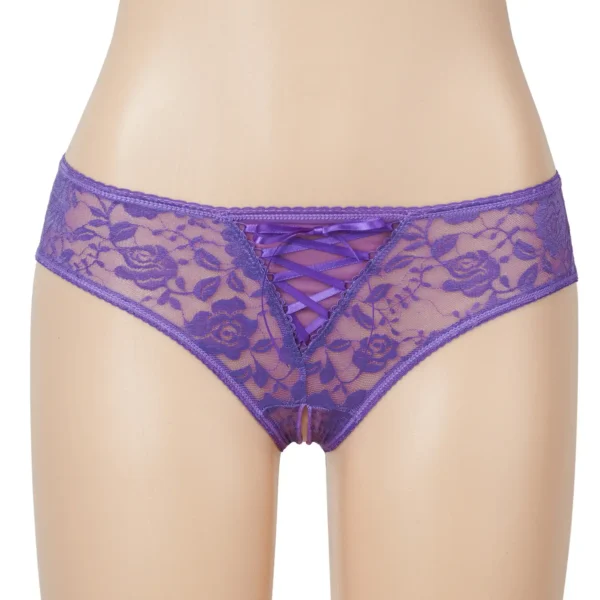 Culotte fendue à lacets en dentelle violet (4) Culotte fendue à lacets en dentelle
