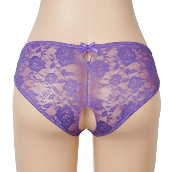 Culotte fendue à lacets en dentelle violet (5) Culotte fendue à lacets en dentelle