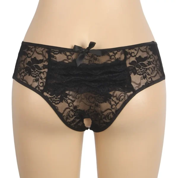 Culotte fendue à volant en dentelle noir (3) Culotte fendue à volant en dentelle