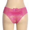 Culotte fendue à volant en dentelle rose (1) Culotte fendue à volant en dentelle