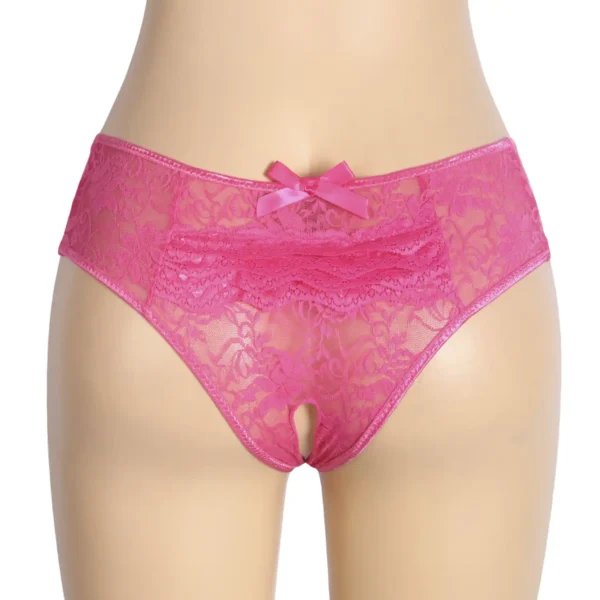 Culotte fendue à volant en dentelle rose (1) Culotte fendue à volant en dentelle