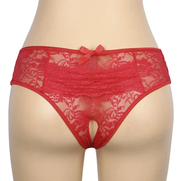 Culotte fendue à volant en dentelle rouge (4) Culotte fendue à volant en dentelle