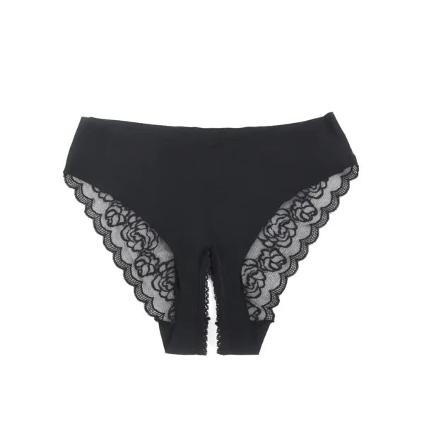 Culotte opaque fendue à dos en dentelle noir (2) Culotte opaque fendue à dos en dentelle