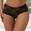 Culotte ouverte en dentelle à dos lacé noir (2) Culotte ouverte en dentelle à dos lacé