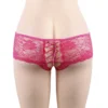Culotte ouverte en dentelle à dos lacé rose (1) Culotte ouverte en dentelle à dos lacé