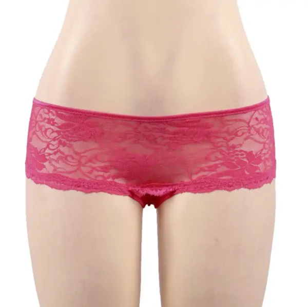 Culotte ouverte en dentelle à dos lacé rose (2) Culotte ouverte en dentelle à dos lacé