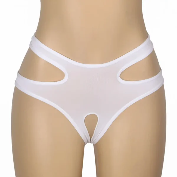 Culotte sexy à découpes et entrejambe ouvert blanc (3) Culotte sexy à découpes et entrejambe ouvert