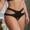 Culotte sexy à découpes et entrejambe ouvert noir (3) Culotte sexy à découpes et entrejambe ouvert
