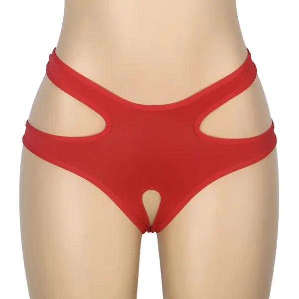 Culotte sexy à découpes et entrejambe ouvert rouge (2) Culotte sexy à découpes et entrejambe ouvert