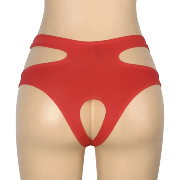 Culotte sexy à découpes et entrejambe ouvert rouge (3) Culotte sexy à découpes et entrejambe ouvert