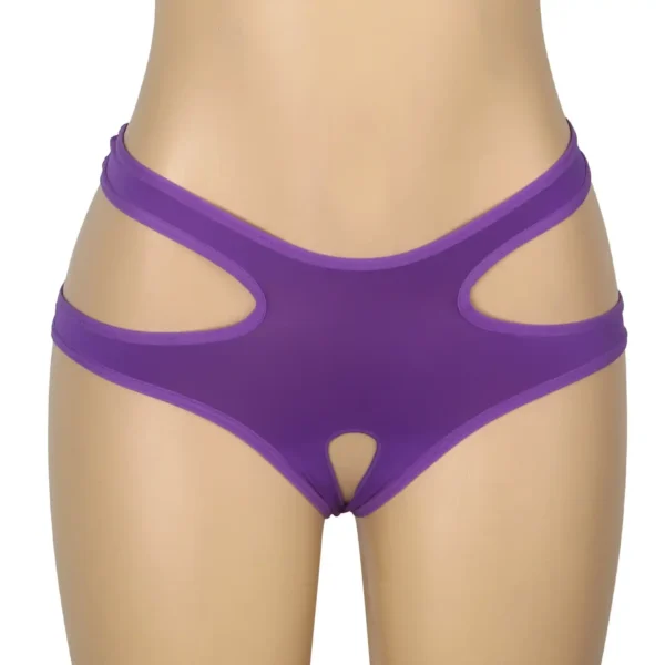 Culotte sexy à découpes et entrejambe ouvert violet (3) Culotte sexy à découpes et entrejambe ouvert